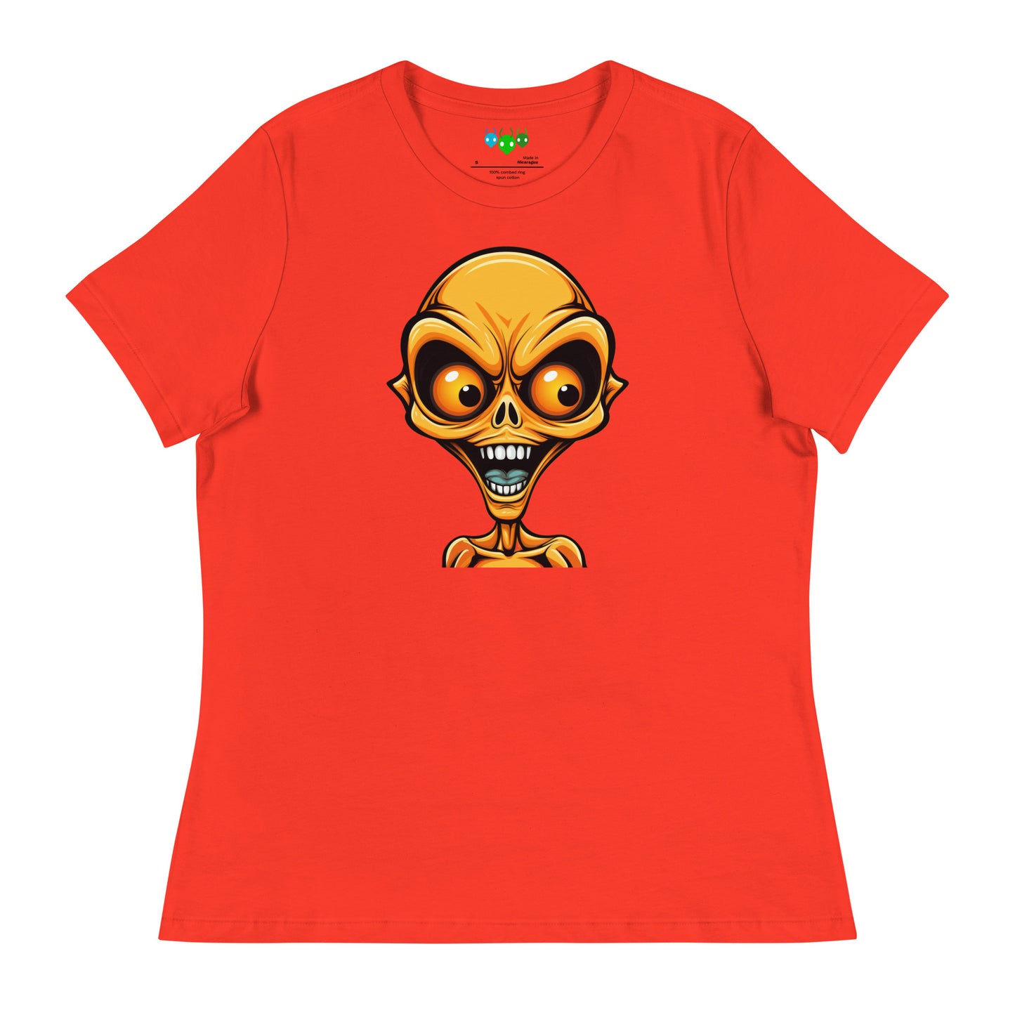 Women's Orange Bug-eye Alien Relaxed T-Shirt