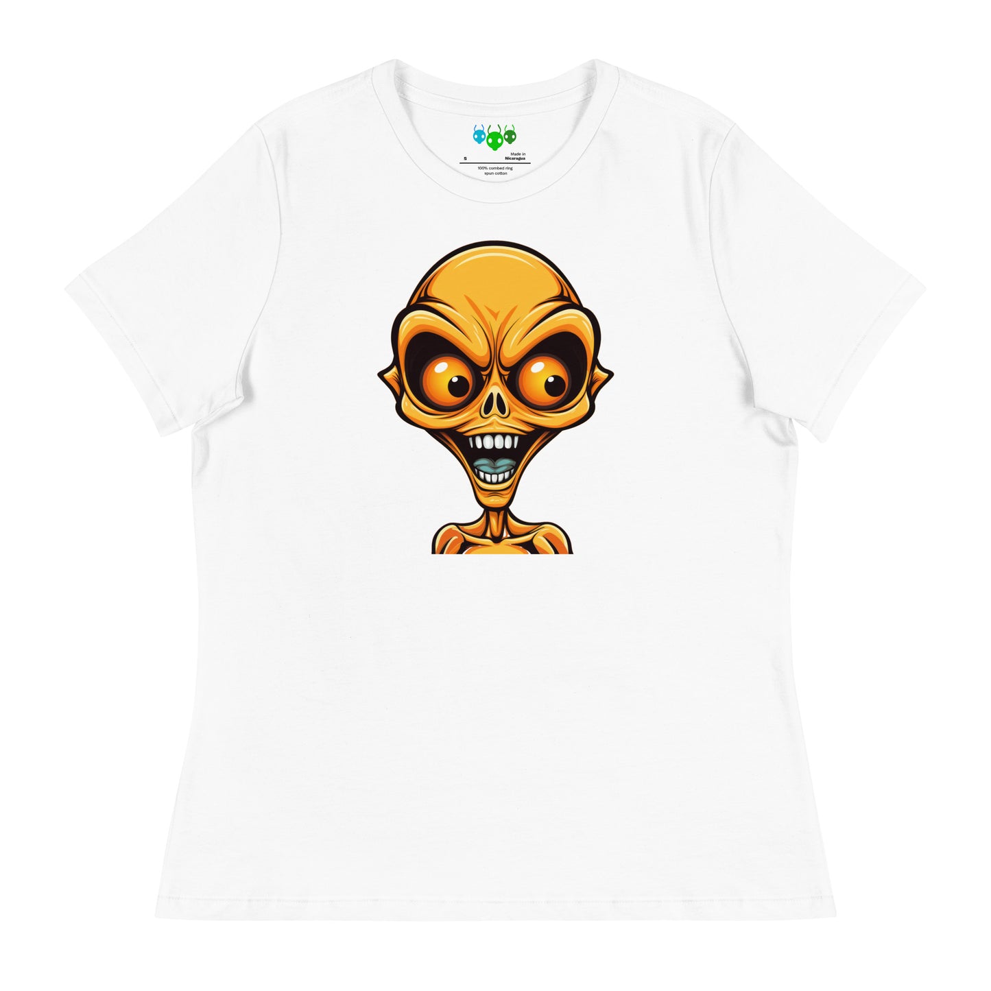 Women's Orange Bug-eye Alien Relaxed T-Shirt
